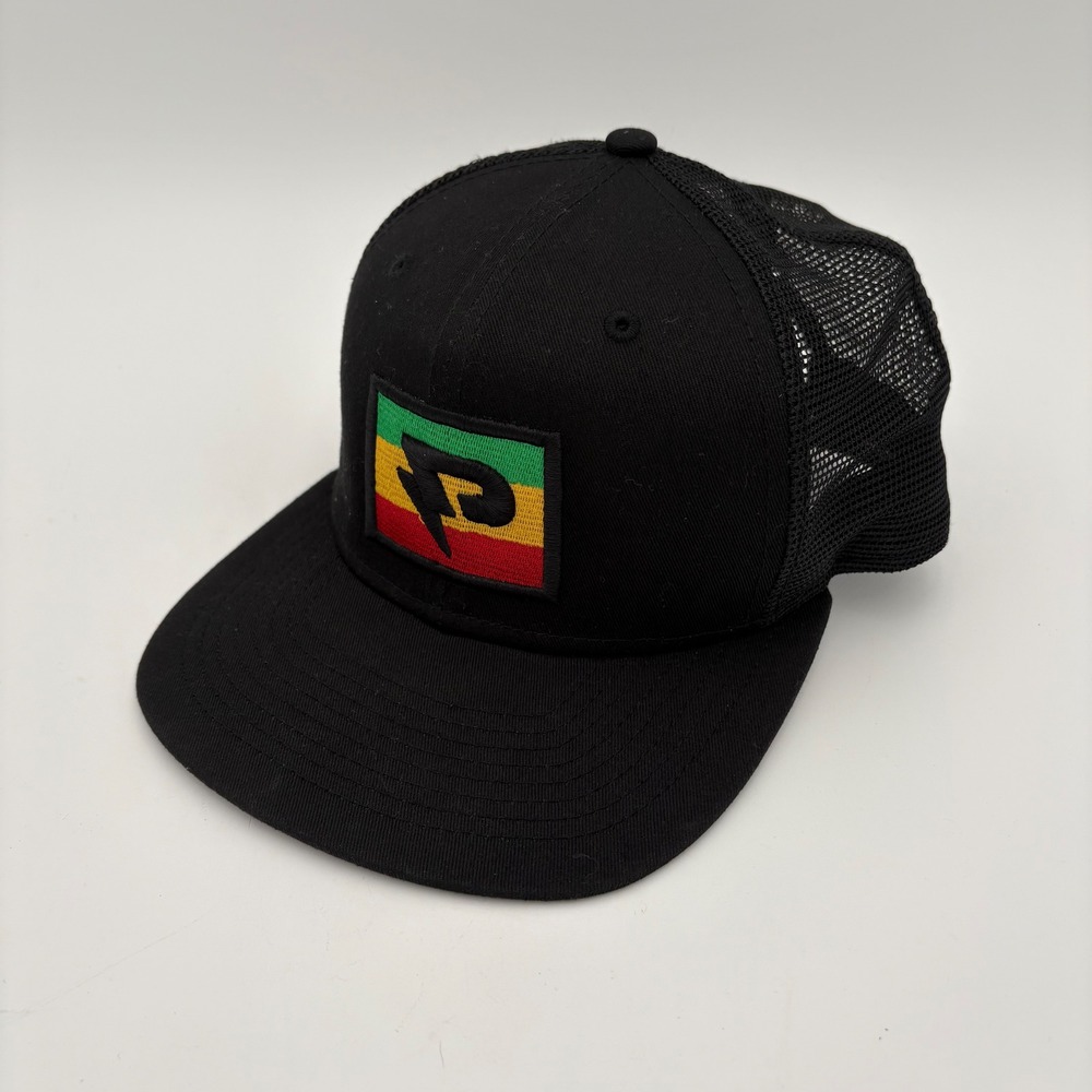 New Era 9Fifty Black Trucker Hat Rasta Patch Logo Adjustable‎ SnapBack